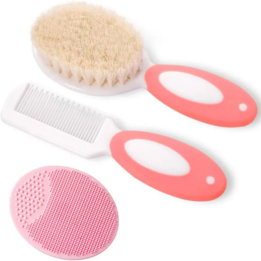 Hair Care Kit - 新生児と幼児のためのヘアブラシのセット,柔らかい毛とシリコーンのキャップ,マッサージブラシ,ベビーケア
