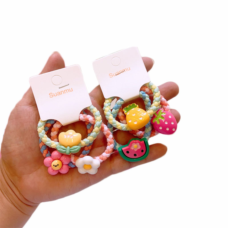 Hair Care Gift Set - 女の子のための弾性ヘアバンド、カワイイ花、果物の髪のネクタイ、赤ちゃんのカラフルなハートロープ、かわいいヘアバンドのギフト、セットあたり3個
