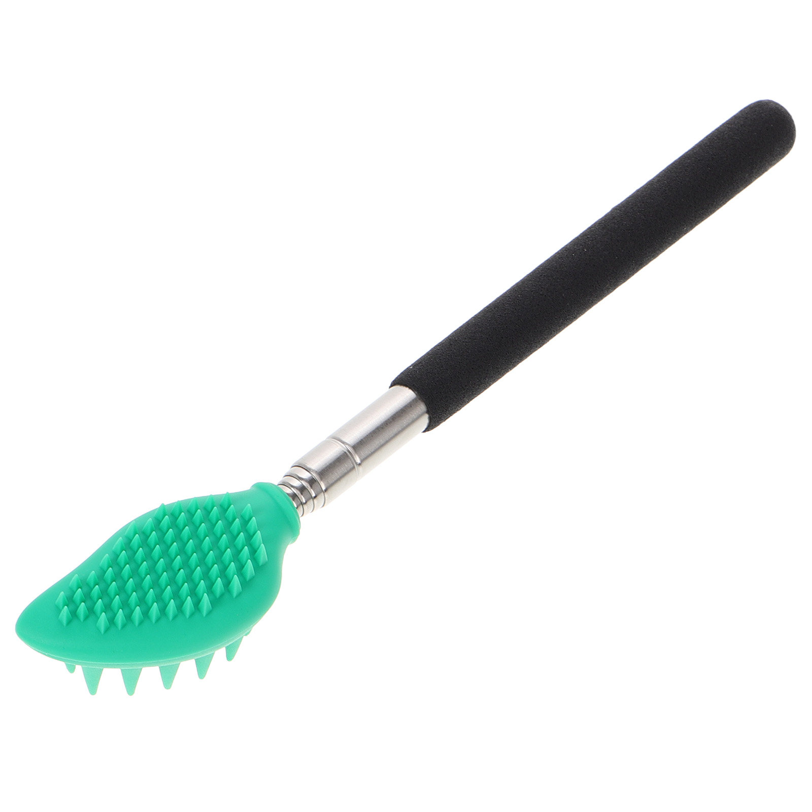 Scalp Scrub Exfoliant - 伸縮式バックマッサージャー、シリコン製スクラブブラシ、ステンレス製ハンドル付き、ボディの角質除去と頭皮の刺激に最適