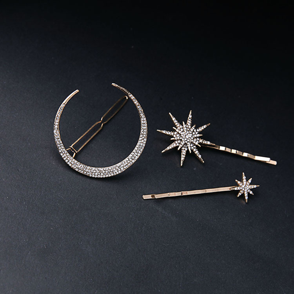 新しい幾何学的な星月ラインストーンヘアクリップセット雪の結晶 - Hair Care Gift Set のレビューと価格