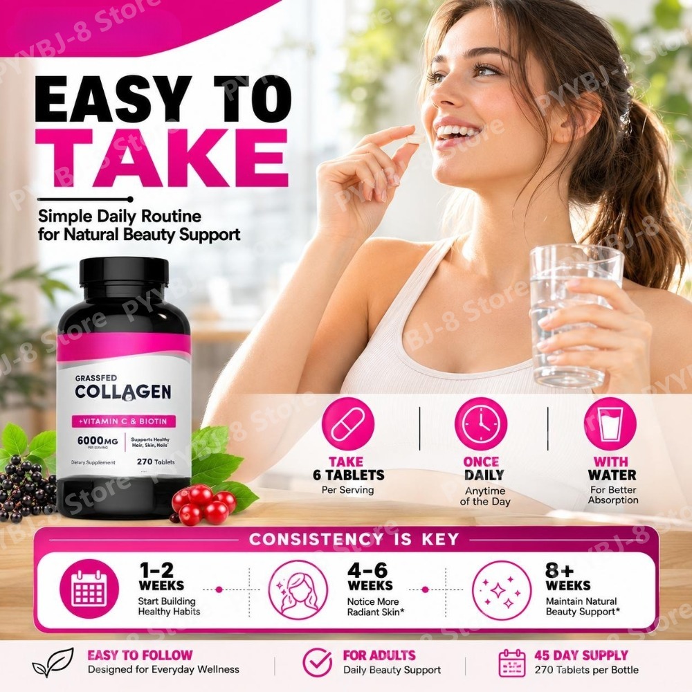 コラーゲン錠剤 6000mg ビタミンCとビオチン配合、髪・ - Hair Care Vitamin のレビューと価格