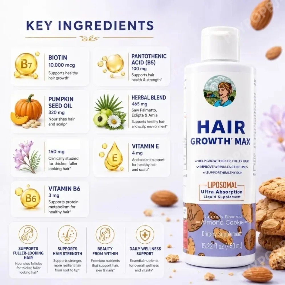 リポソーマル育毛液、ノコギリヤシ＆ビオチン配合で3週間で髪を - Hair Care Vitamin のレビューと価格
